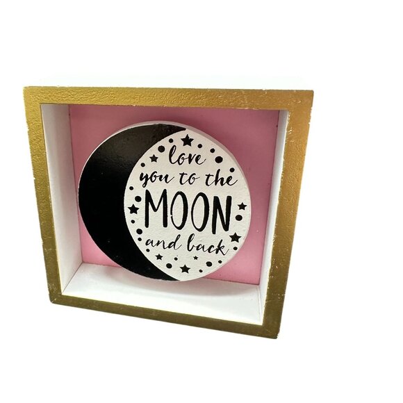 Love You To The Moon And Back Shadow Box Sign Pink White Gold Tiered Tray Decor - Picture 7 of 9